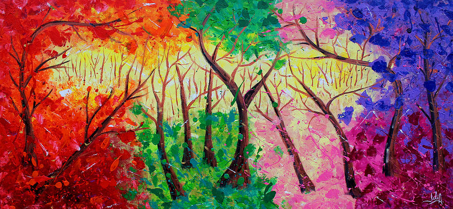 Tree Painting -  Colorful Mystical Forest by Julia Apostolova