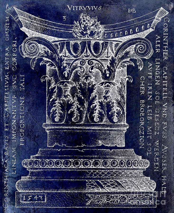  Corinthian Column Blue Drawing by Jon Neidert