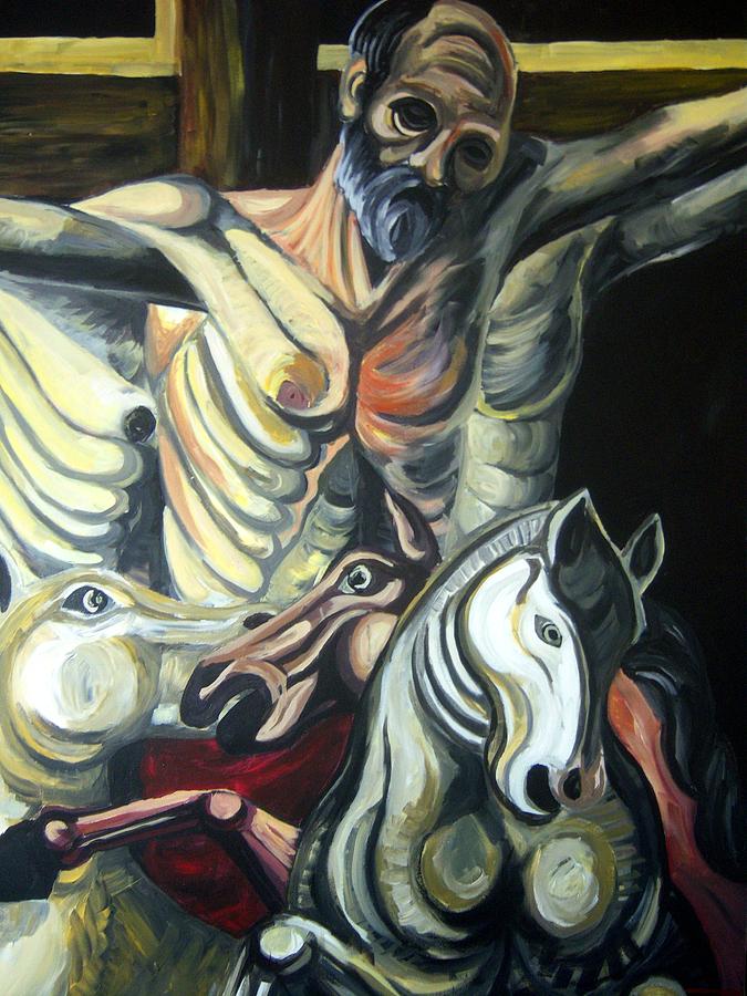 Horse Painting -  Crucified Saint with Holy Horses by Vedran V Pasalic