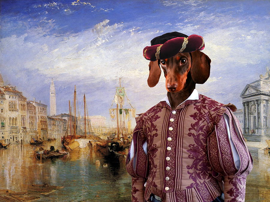  Dachshund Art Canvas Print - The Grand Canal Venice Painting by Sandra Sij