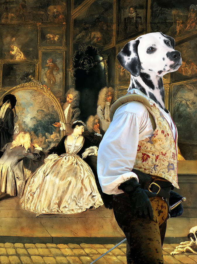  Dalmatian Art Canvas Print - The fencer in Antique shop Painting by Sandra Sij