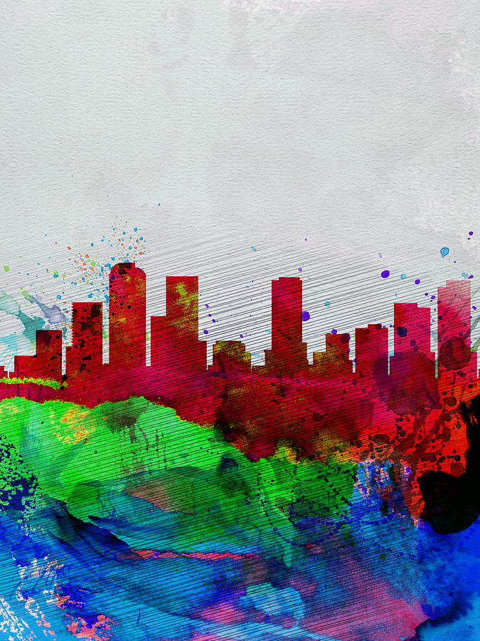Denver Painting -  Denver Watercolor Skyline by Naxart Studio