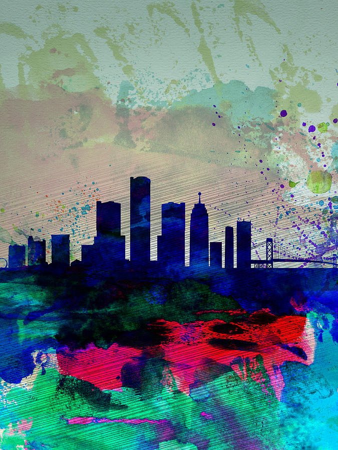 Detroit Painting -  Detroit Watercolor Skyline by Naxart Studio