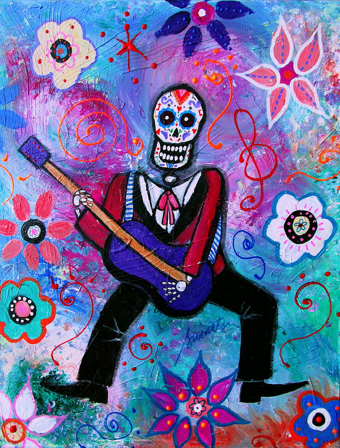 Cool Painting -  Dia De Los Muertos Musician by Pristine Cartera Turkus