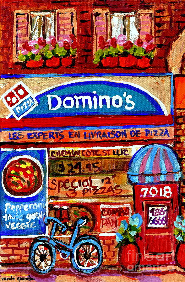  Domino Pizzeria Resto Bistro Cote St Luc Pizza Pie Cafe Paintings Cityscenes Carole Spandau Painting by Carole Spandau