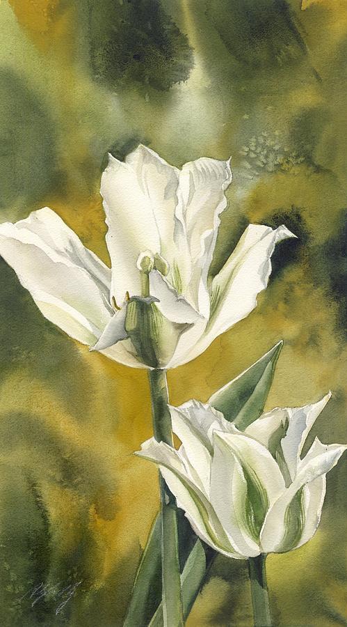  Double white tulips Painting by Alfred Ng