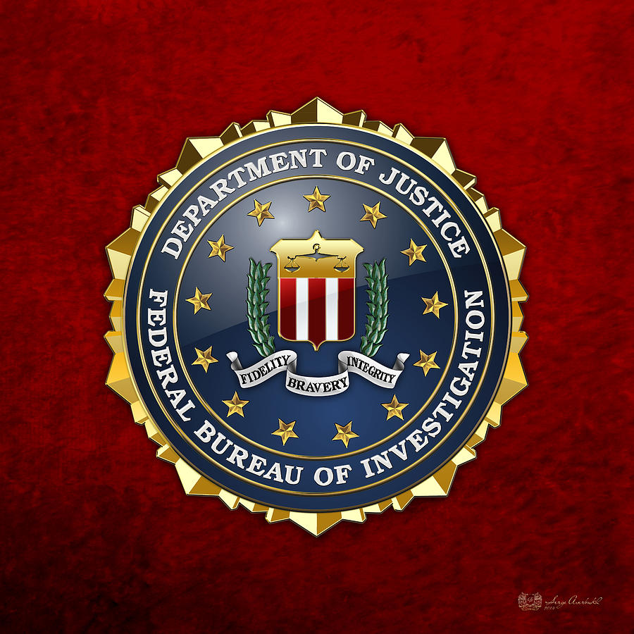  Federal Bureau of Investigation - F B I Emblem on Red Velvet Digital Art by Serge Averbukh