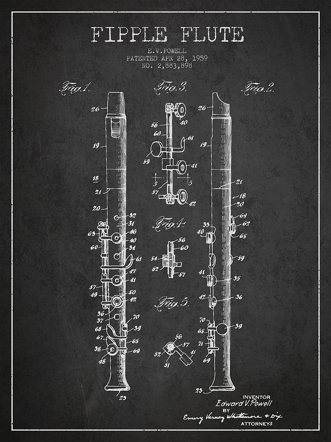 Fipple Flute Patent Drawing From 1959 - Dark Digital Art