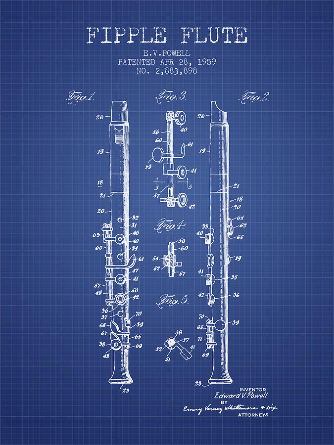 Fipple Flute Patent From 1959 - Blueprint Digital Art