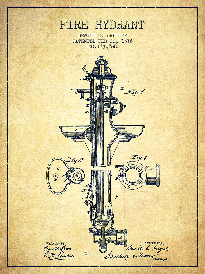 Vintage Firefighter Antique 188 Official Fire Hydrant US Patent Art Print 
