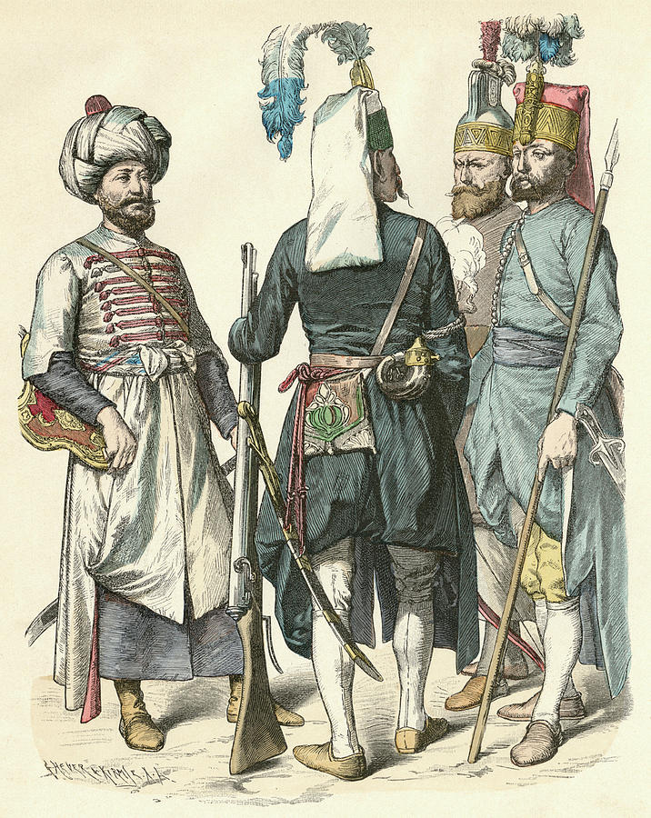 Turkey Drawing -  Four Turkish Soldiers (janizaries) by Mary Evans Picture Library