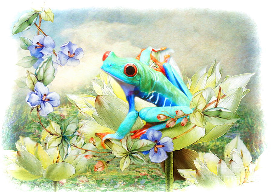  Frog On The Flowers Digital Art by Trudi Simmonds