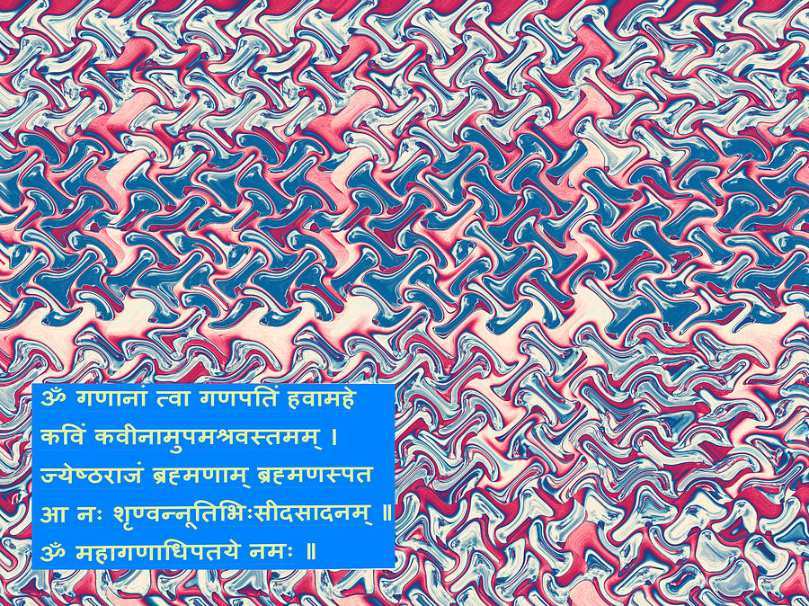 Abstract Mixed Media -  Ganapati Ganesha Prayer Mantra on an Abstract Wave Art by NavinJoshi by Navin Joshi