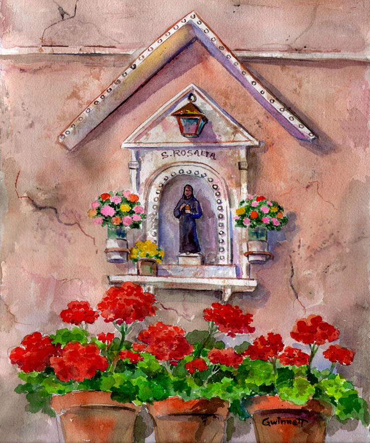 Geraniums and Santa Rosalia Painting by Kathleen Fine Art