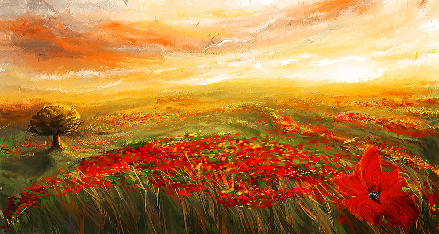  Glowing Rhapsody - Poppies Impressionist Paintings Painting by Lourry Legarde