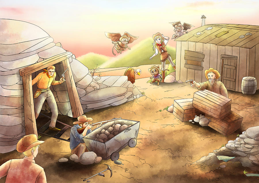  Gold Mine Shootout Painting by Reynold Jay