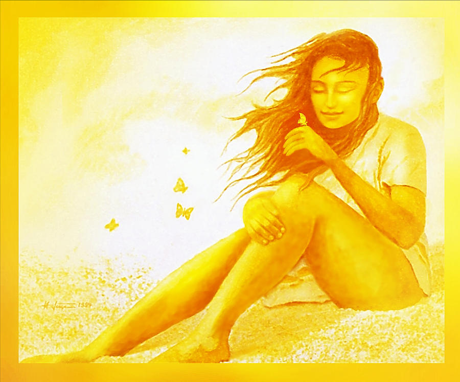 Butterfly Painting -  Golden  Sunset Butterfly  Girl by Hartmut Jager