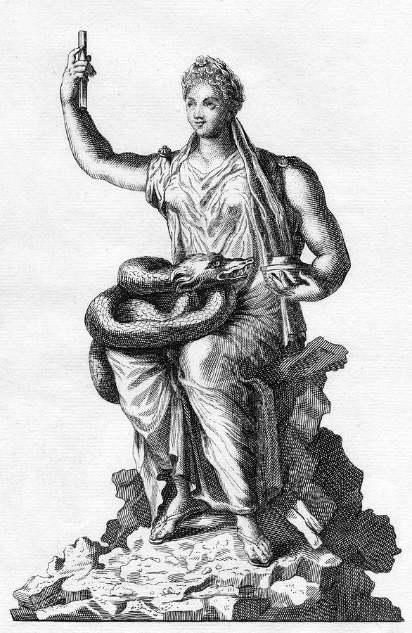 Greek Drawing -  Greek Goddess Of Health,  Feeding by Mary Evans Picture Library