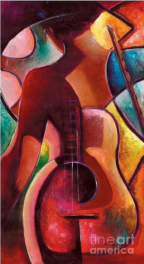 Music Painting -  Guitar Lady  by Alphanso  Blake