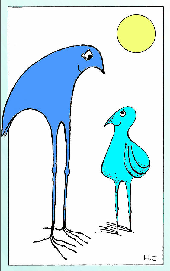 Bird Drawing -  Happy Father  And  Son by Hartmut Jager