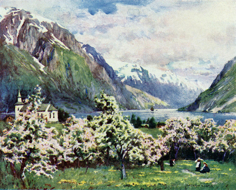Spring Drawing -  Hardangerfjord,  At Odde        Date by Mary Evans Picture Library