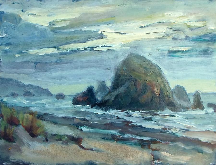 Beach Painting -  Haystack Rock at Cannon Beach by Margaret Plumb