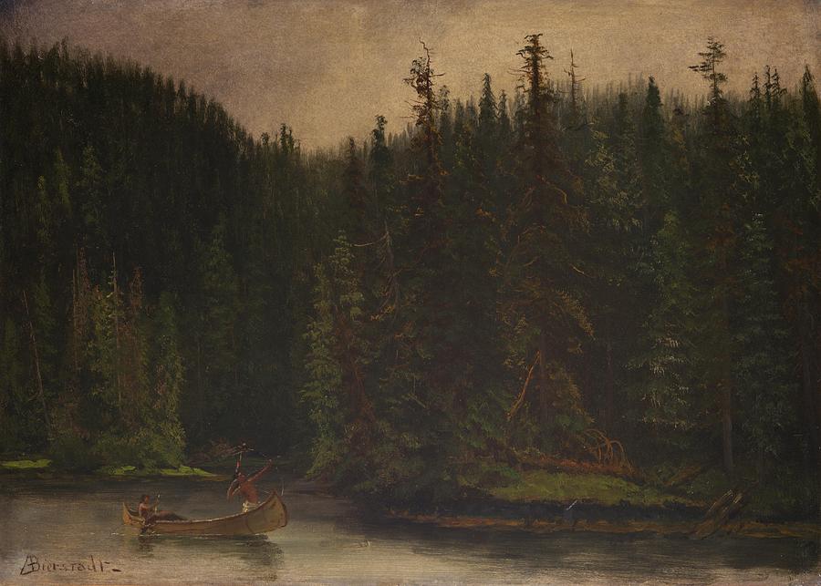  Indian Hunters in Canoe #1 Painting by Albert Bierstadt