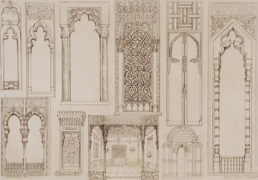  Islamic and Moorish design for shutters and divans Drawing by Jean Francois Albanis de Beaumont