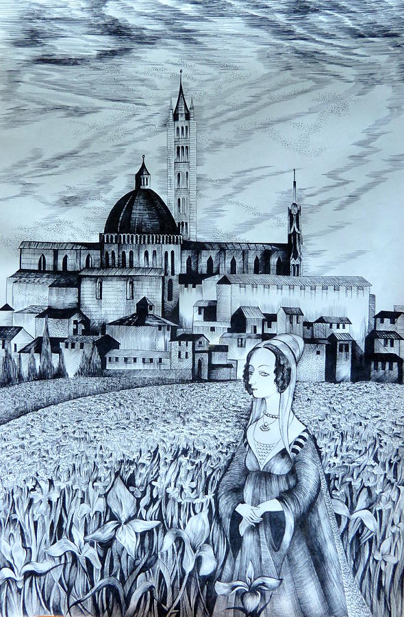  Italian Fantasies. Siena Drawing by Anna  Duyunova