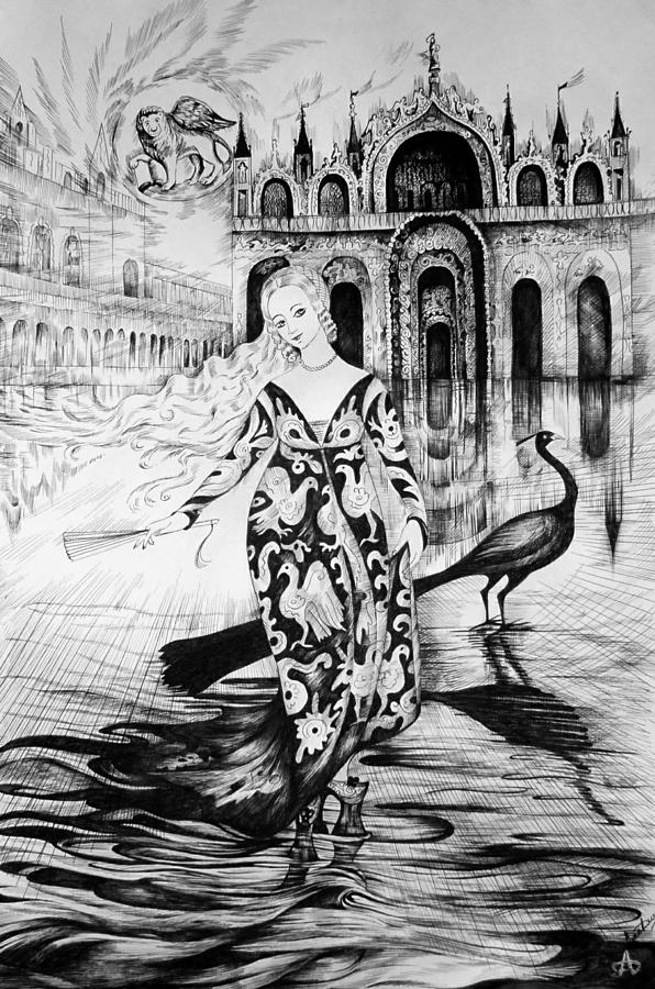  Italian Fantasies.Venice. Acqua alta Drawing by Anna  Duyunova