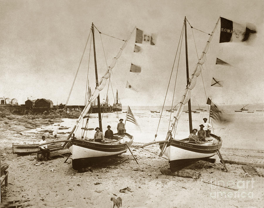 Boat Photograph -  Italian Feluccas fishing boat Monterey Beach California1896 by Monterey County Historical Society