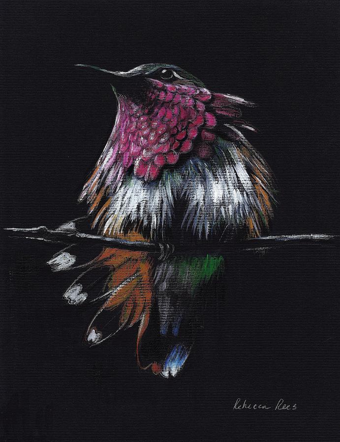 Hummingbird Painting -  JEWEL   Amethyst-Throated Hummingbird by Rebecca Rees