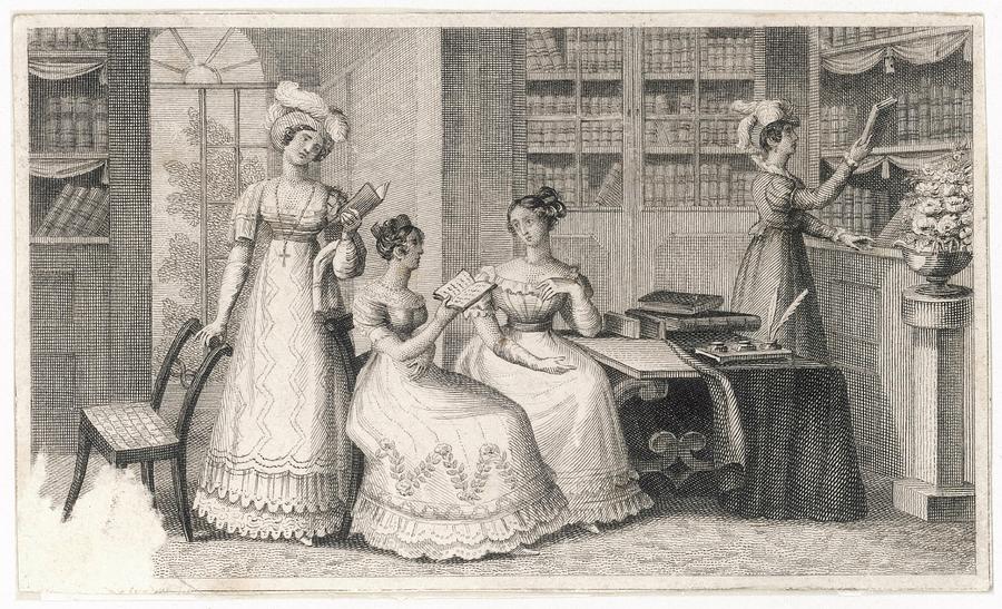 Ladies In A Library Date Circa Drawing by Mary Evans Picture Library ...