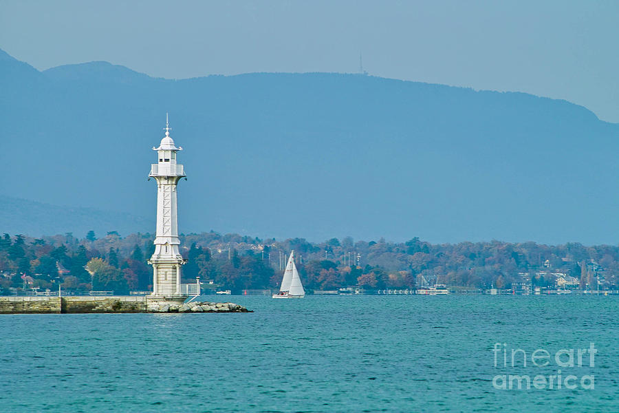  Les Paquis Lighthouse on Lake Leman in Geneva Photograph by Kimberly Blom-Roemer