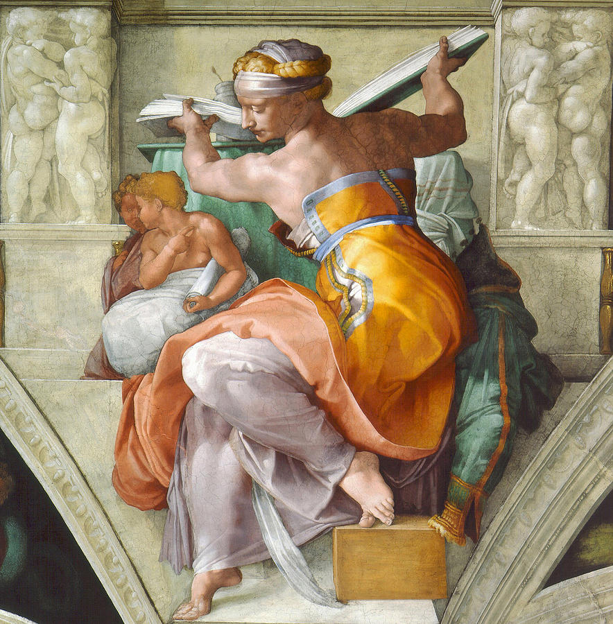  Libyan Sibyl Painting by Michelangelo di Lodovico Buonarroti Simoni