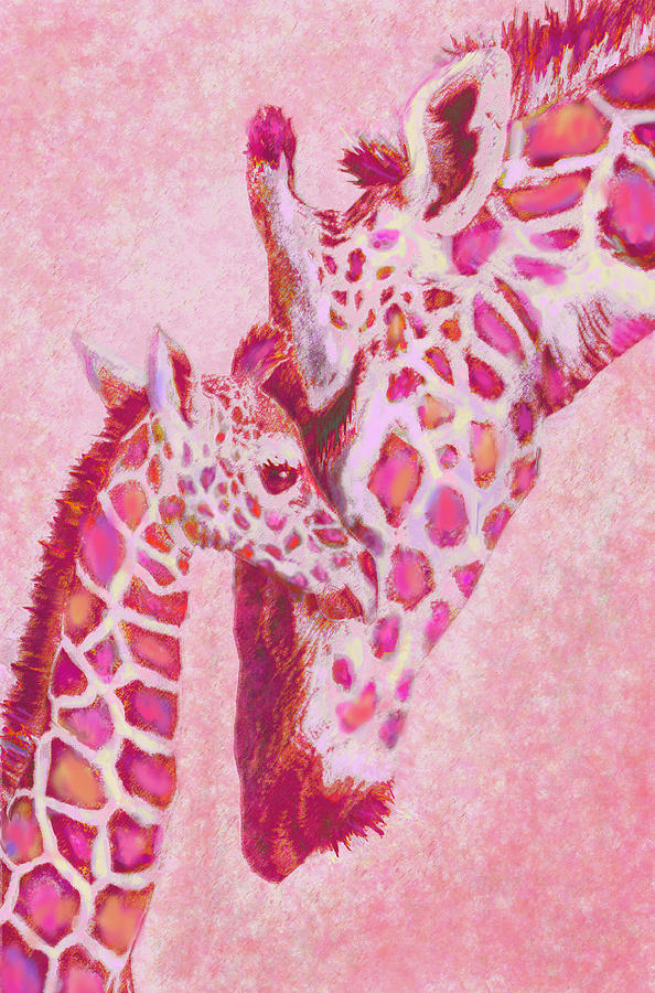 Giraffe Digital Art -  Loving Pink Giraffes by Jane Schnetlage