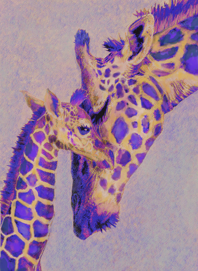 Giraffe Digital Art -  Loving Purple Giraffes by Jane Schnetlage