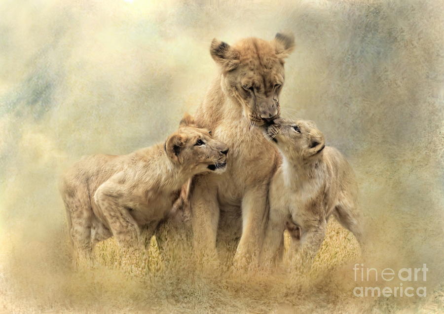 Lion and Cubs Digital Art by Trudi Simmonds