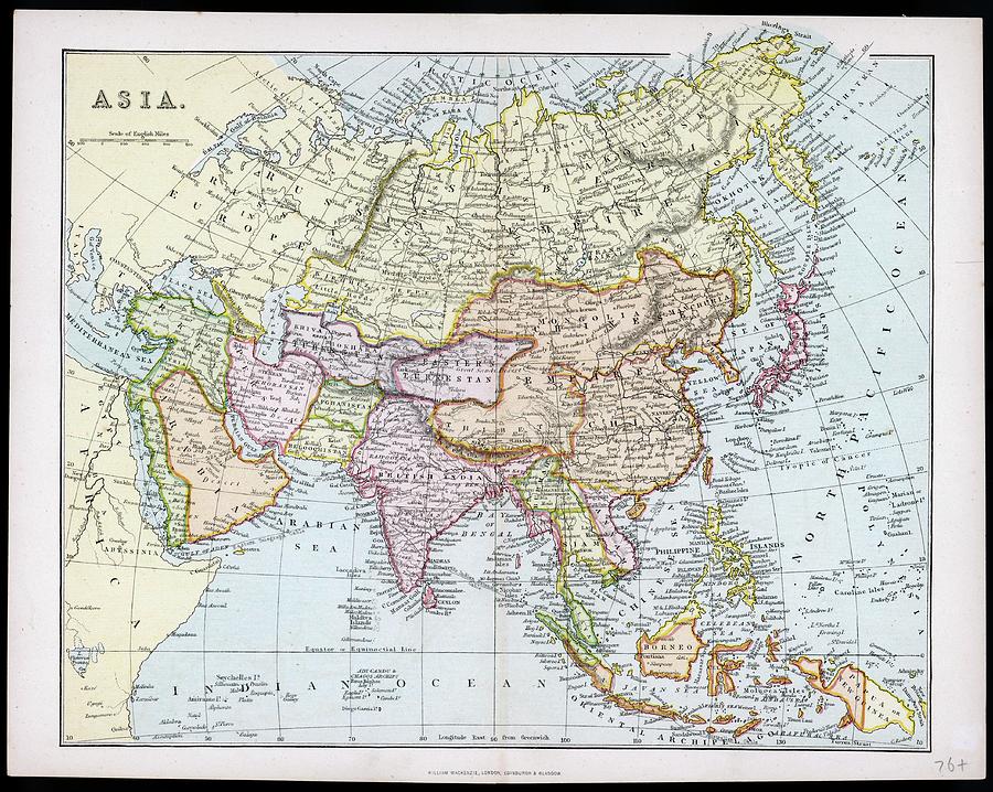 Map Of Asia Date Circa 1877 Drawing by Mary Evans Picture Library ...