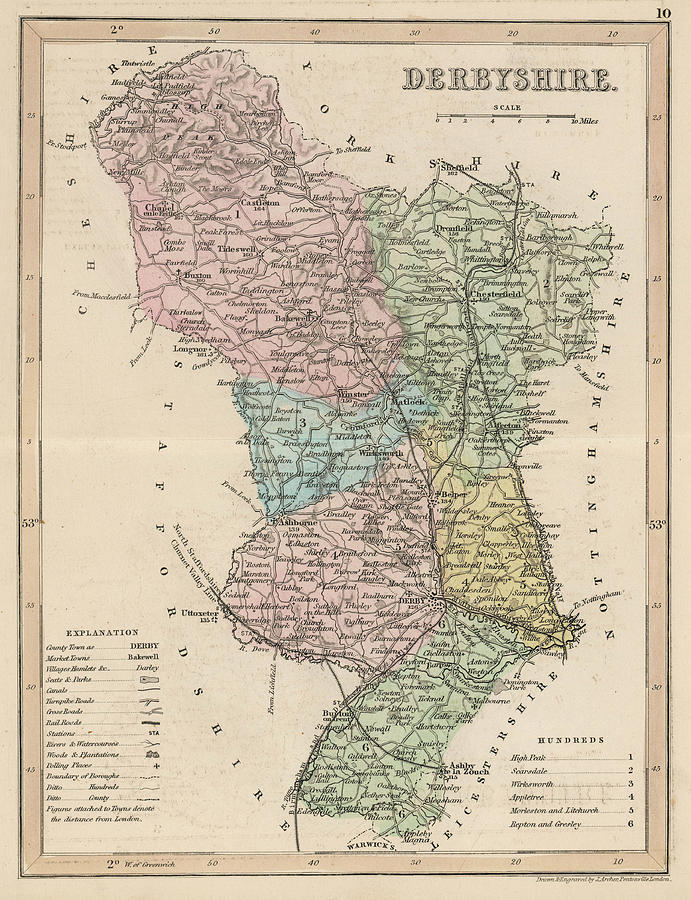 Map Of Derbyshire Date Circa Drawing By Mary Evans Picture Library Pixels    Map Of Derbyshire   Date Circa Mary Evans Picture Library 