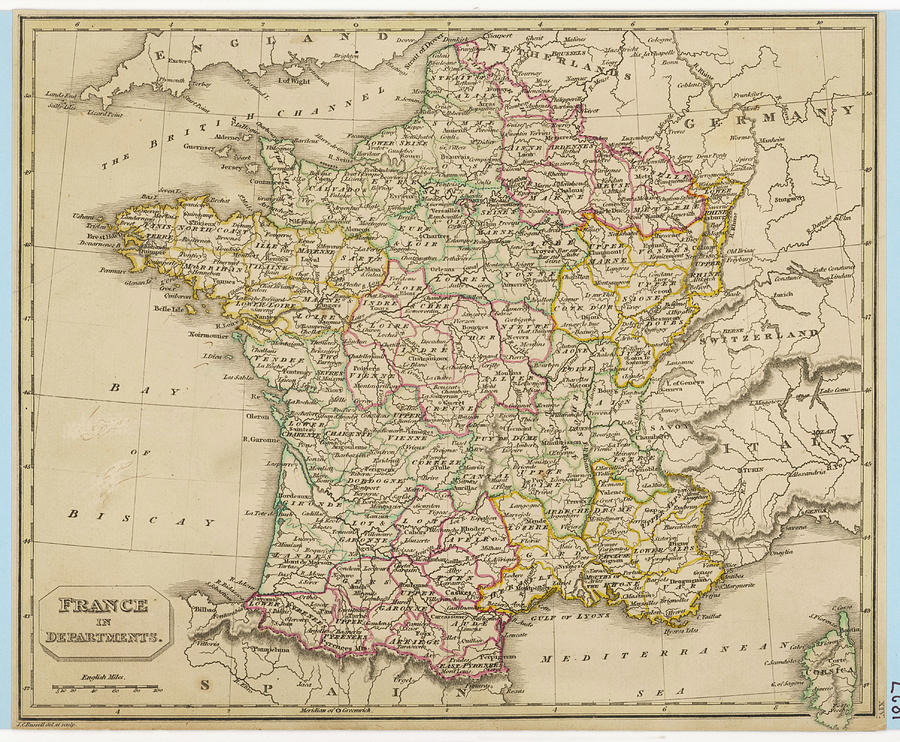 Map Of France Showing The Departements Drawing by Mary Evans Picture ...