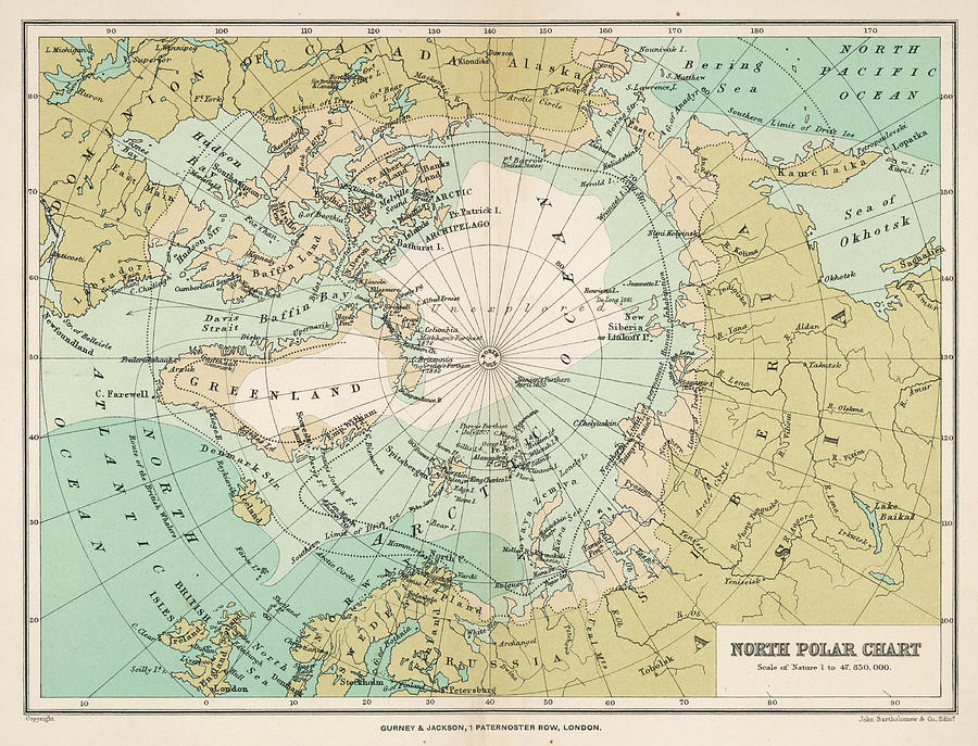 Map Of The Arctic Circle Drawing by Mary Evans Picture Library - Pixels