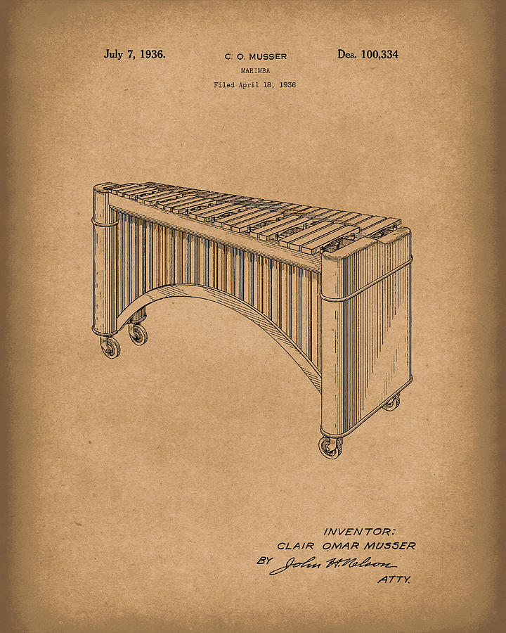  Marimba 1936 Patent Art Brown Drawing by Prior Art Design