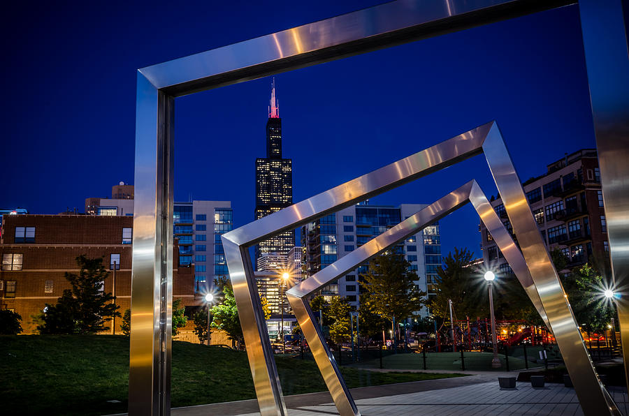  Mary Bartelme Park and the Willis Tower at Night Photograph by Anthony Doudt