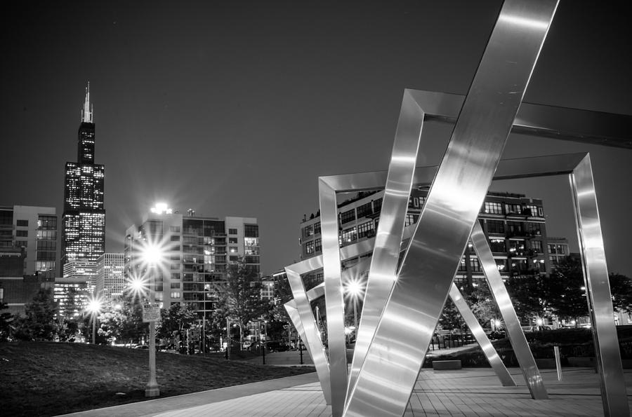  Mary Bartelme Park and the Willis Tower in Black and White Photograph by Anthony Doudt
