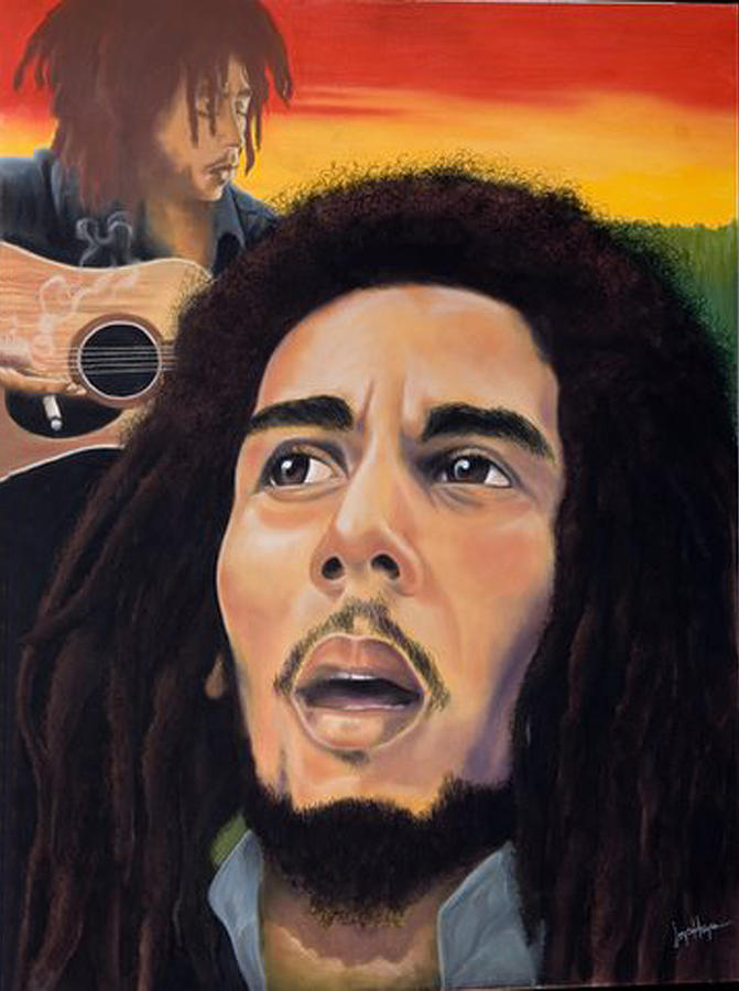 Guitar Still Life Drawing -  Memory of Bob Marley by Joyce Hayes