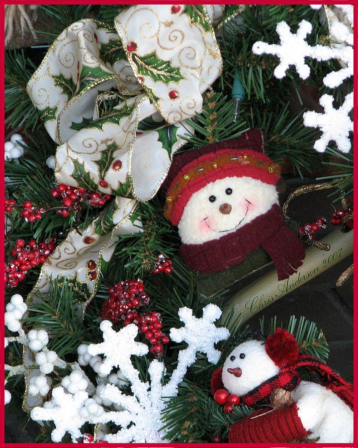 Christmas Photograph -  Merry Christmas Snowmen Wreath by Chris Anderson