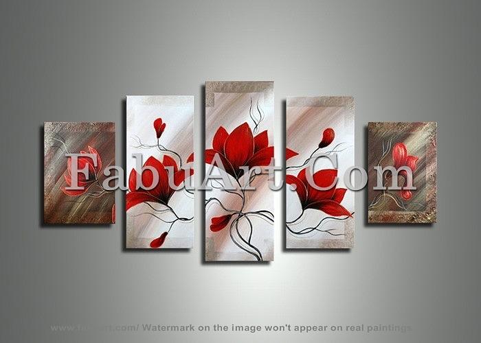  Modern Red Flower Painting -310- 64x36in Painting by FabuArt