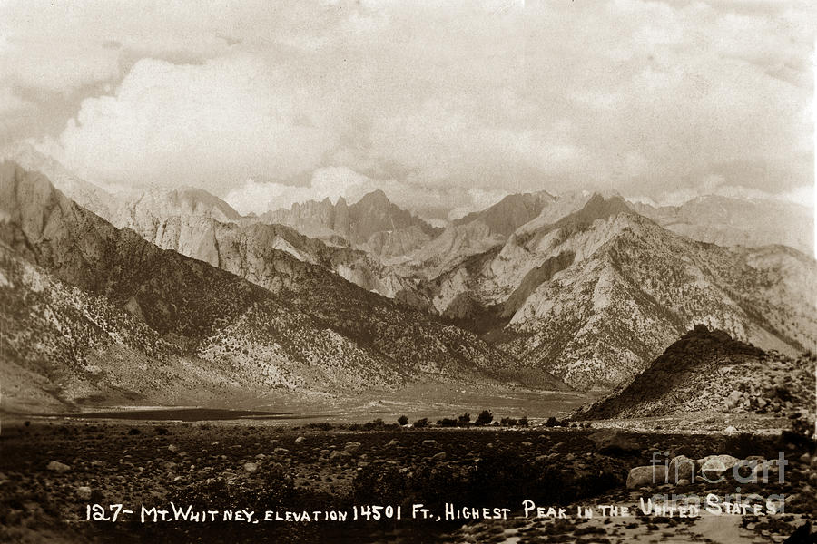 Mount Whitney Photograph -  Mount Whitney in California elevation of 14501 circa 1940 by Monterey County Historical Society