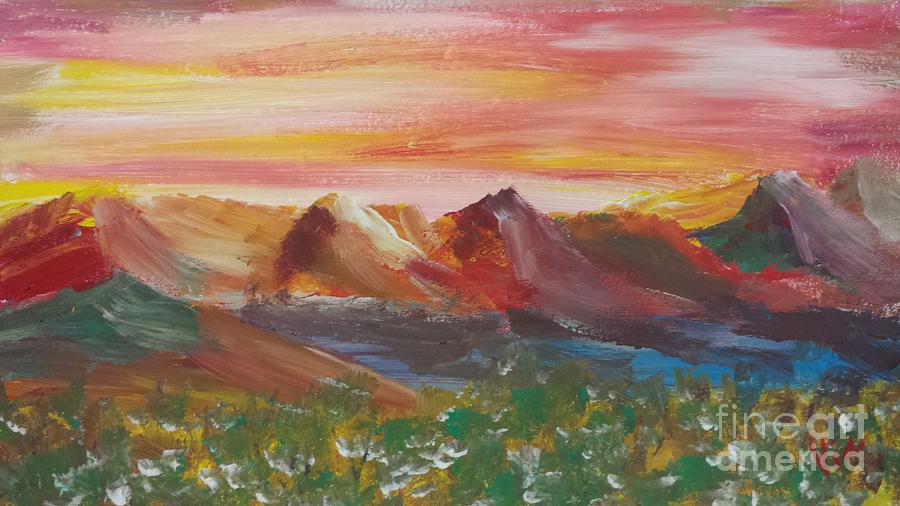 ptg.  Mountain Sundown Painting by Judy Via-Wolff